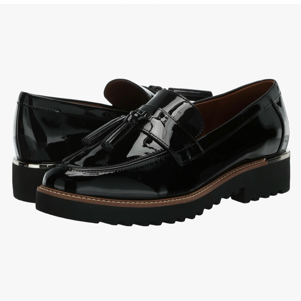 Black Patent Leather Loafers with Tassels